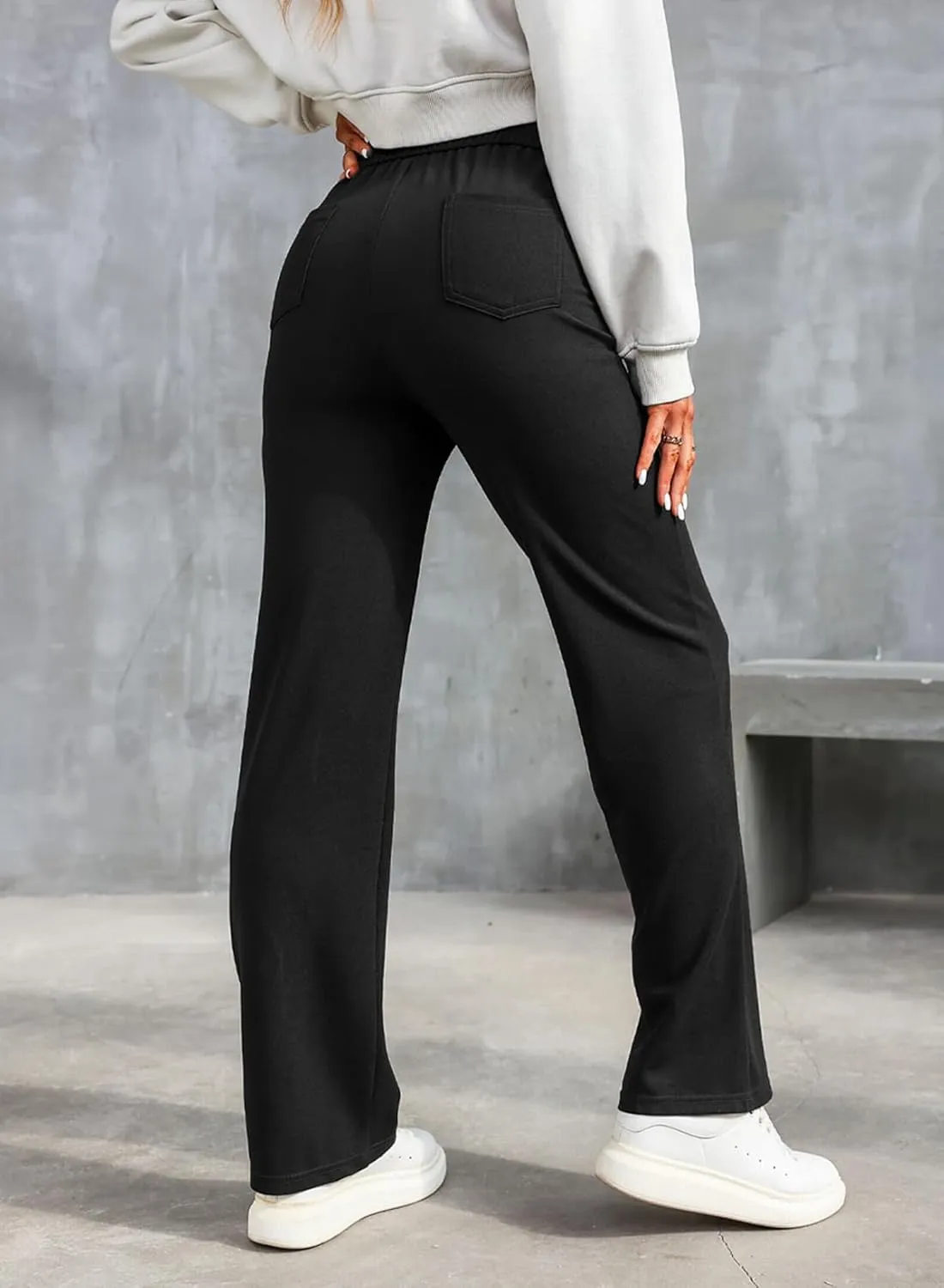 LAFOURAM Women's Straight Leg Pants High Waisted Business Casual Work Trousers with Pockets