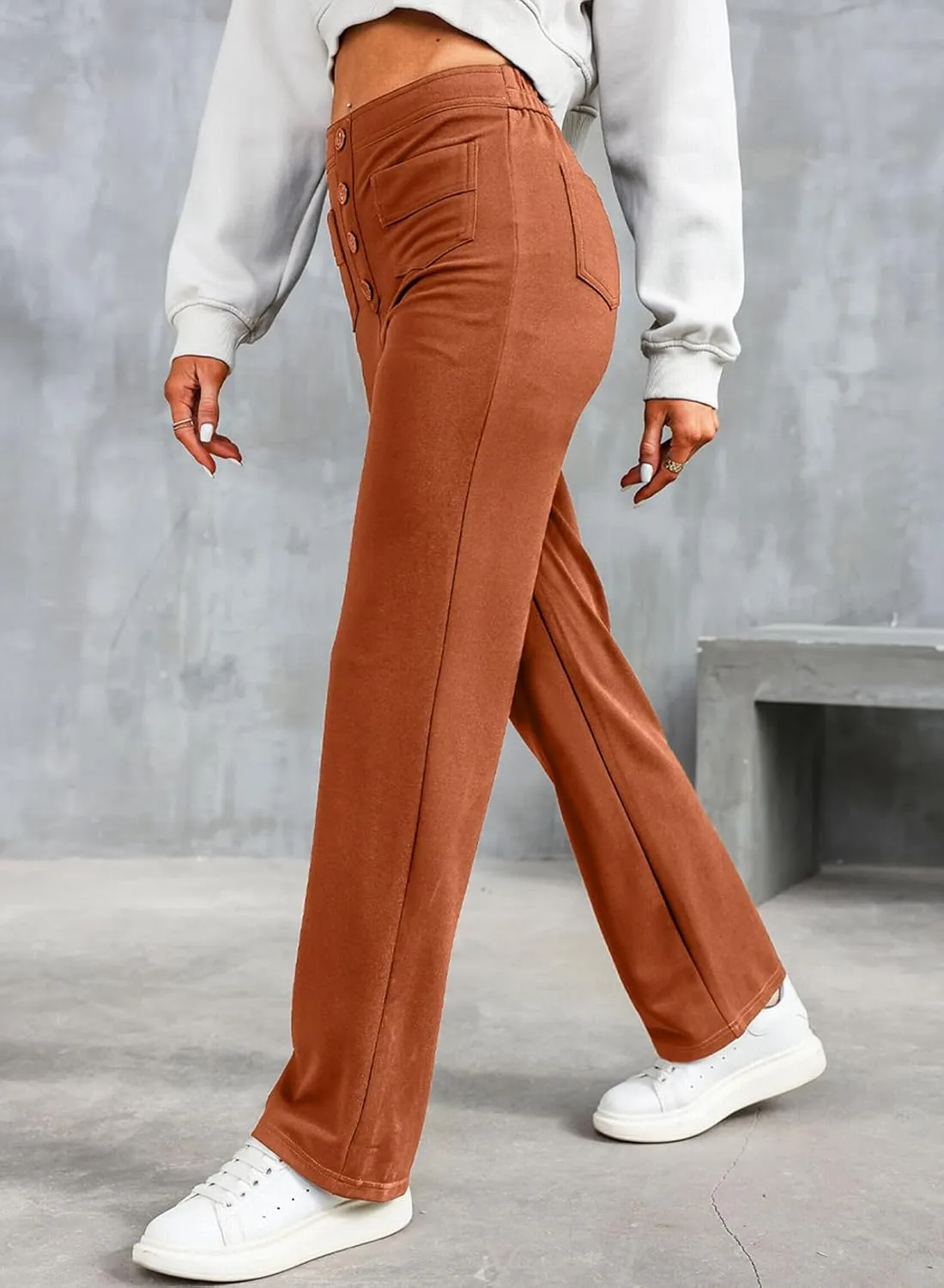 LAFOURAM Women's Straight Leg Pants High Waisted Business Casual Work Trousers with Pockets