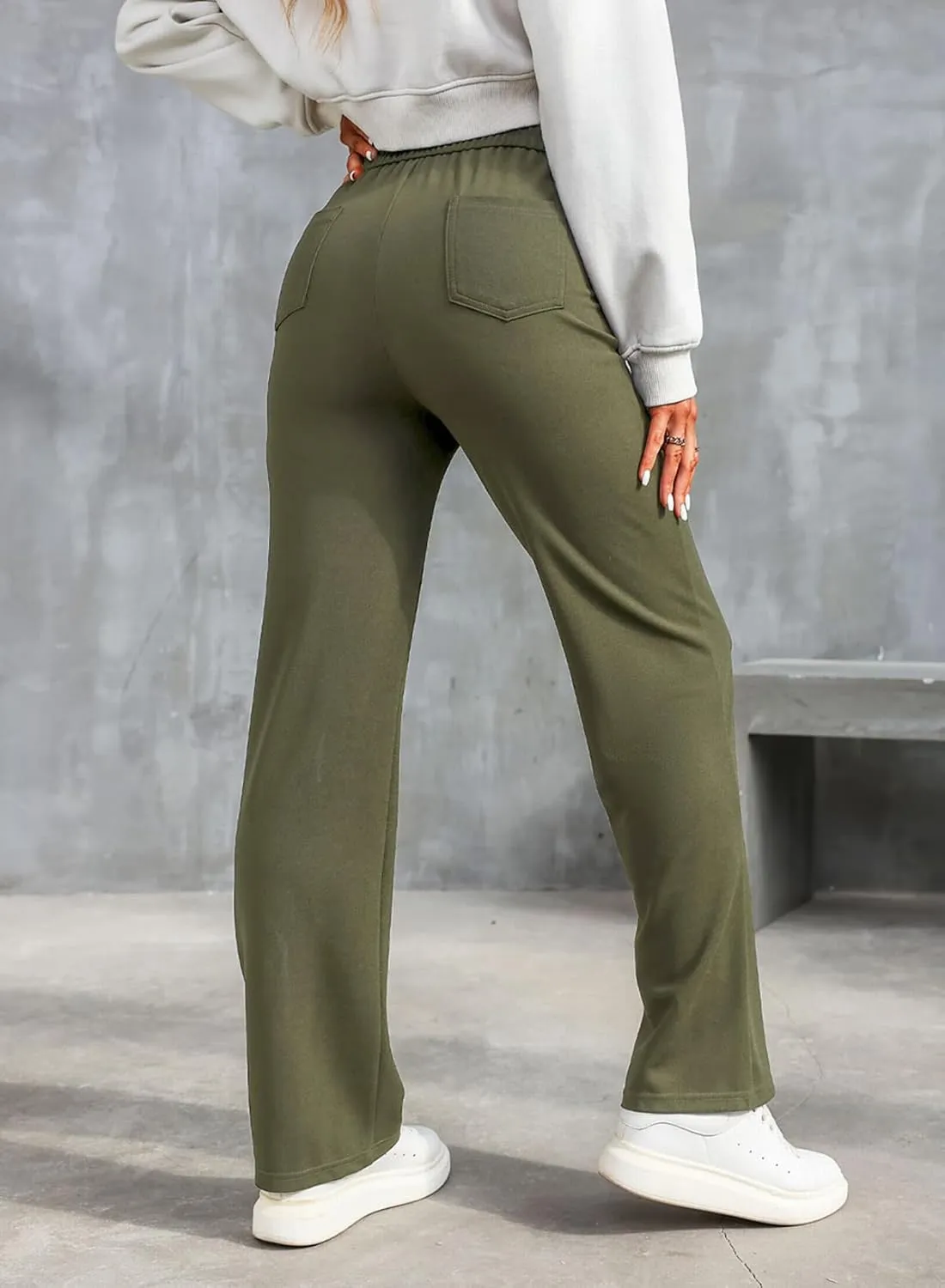 LAFOURAM Women's Straight Leg Pants High Waisted Business Casual Work Trousers with Pockets