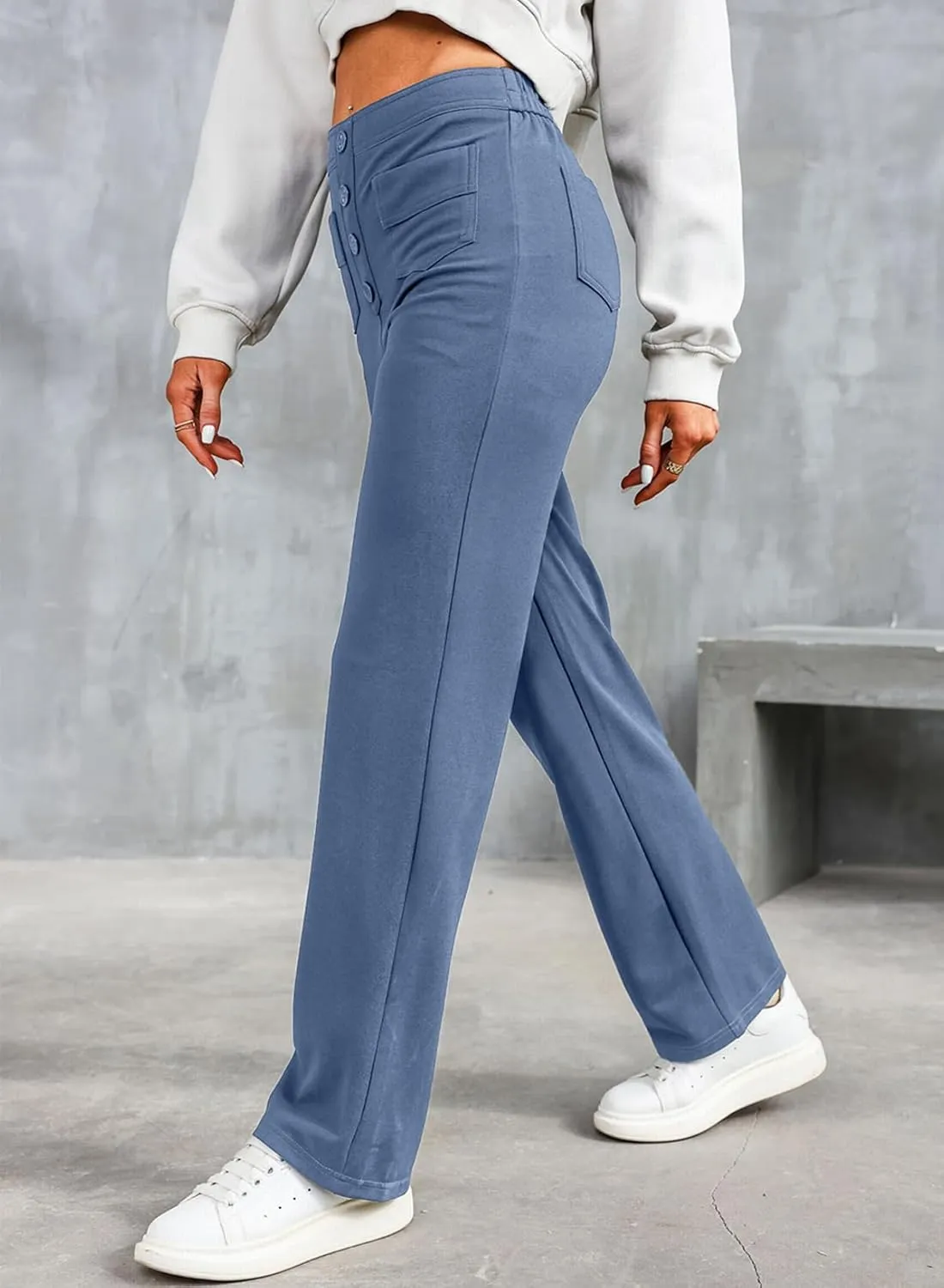 LAFOURAM Women's Straight Leg Pants High Waisted Business Casual Work Trousers with Pockets