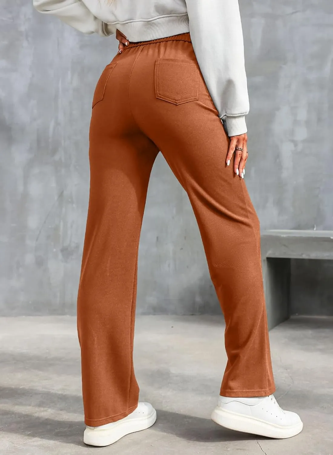 LAFOURAM Women's Straight Leg Pants High Waisted Business Casual Work Trousers with Pockets