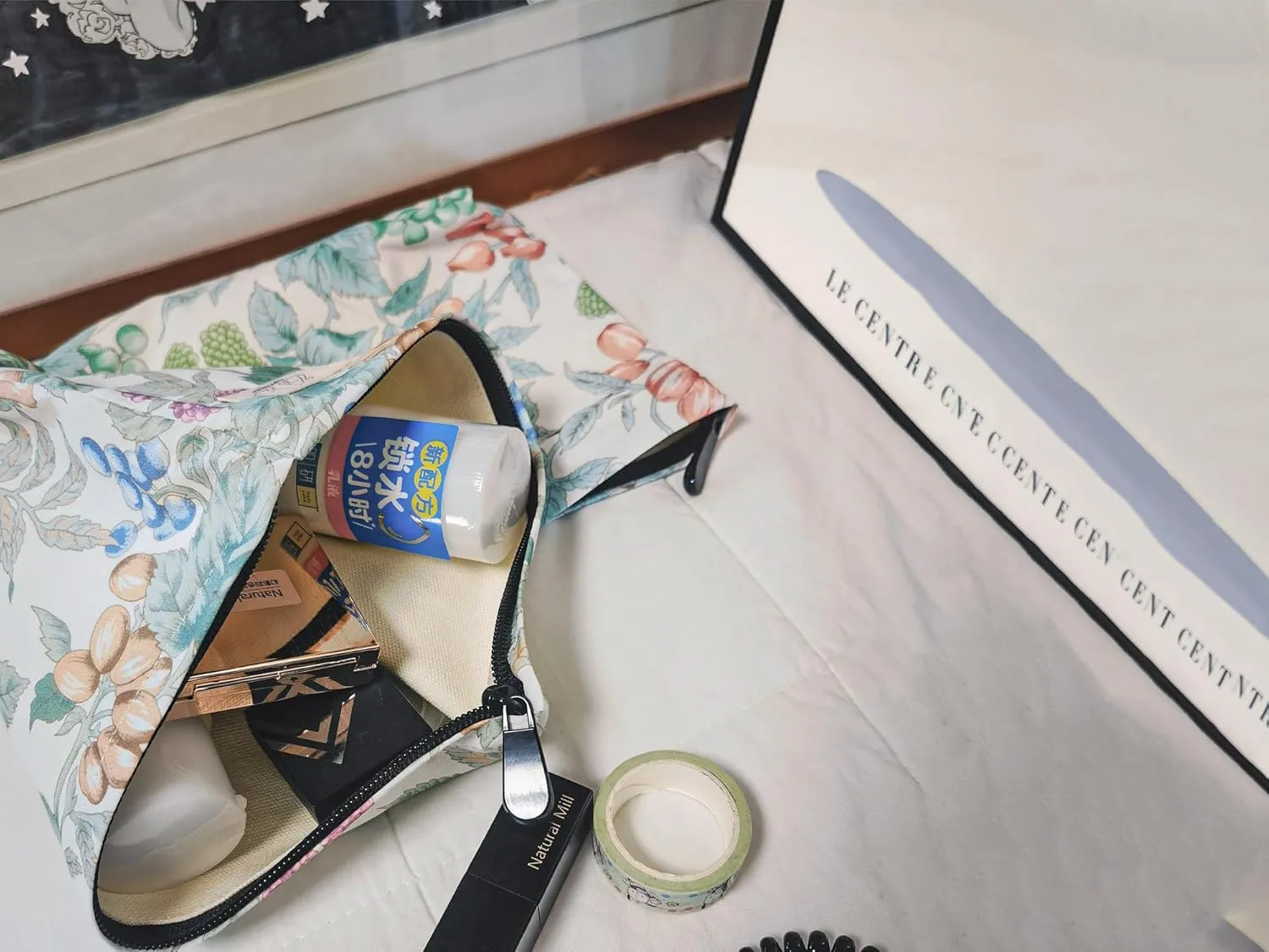 Large Soft Cotton Makeup Bag Cosmetic Travel Pouch, Canvas Lined, Make Up Purse Organizer, Berry Blue