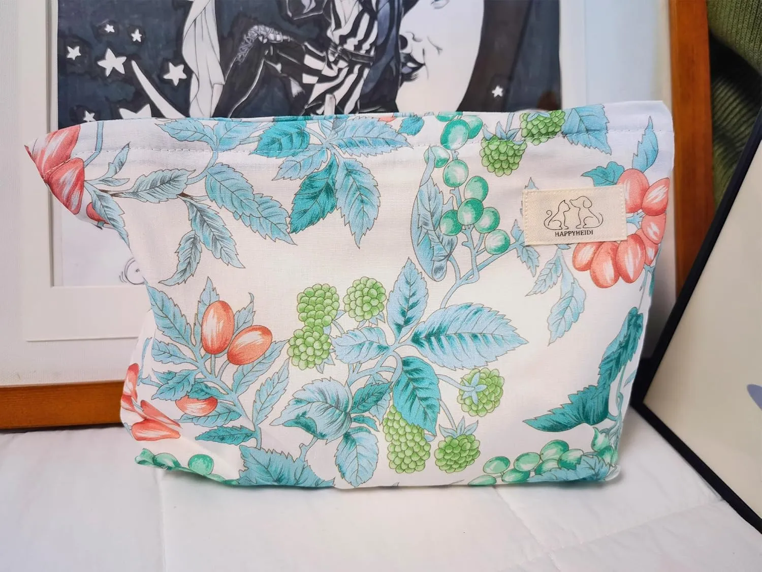 Large Soft Cotton Makeup Bag Cosmetic Travel Pouch, Canvas Lined, Make Up Purse Organizer, Berry Blue