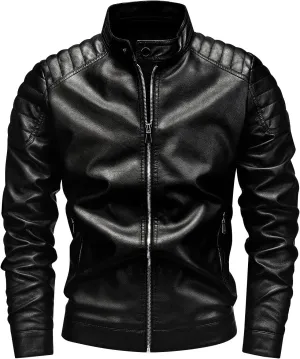 Leather Jacket Men Black Slim Fit Motorcyle Lightweight