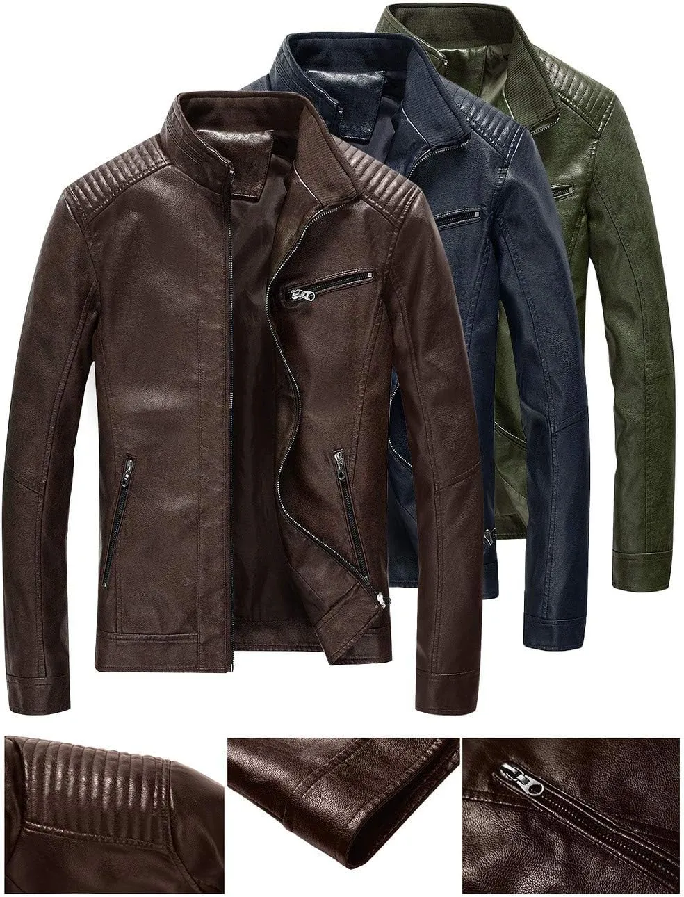 Leather Jacket Men Black Slim Fit Motorcyle Lightweight