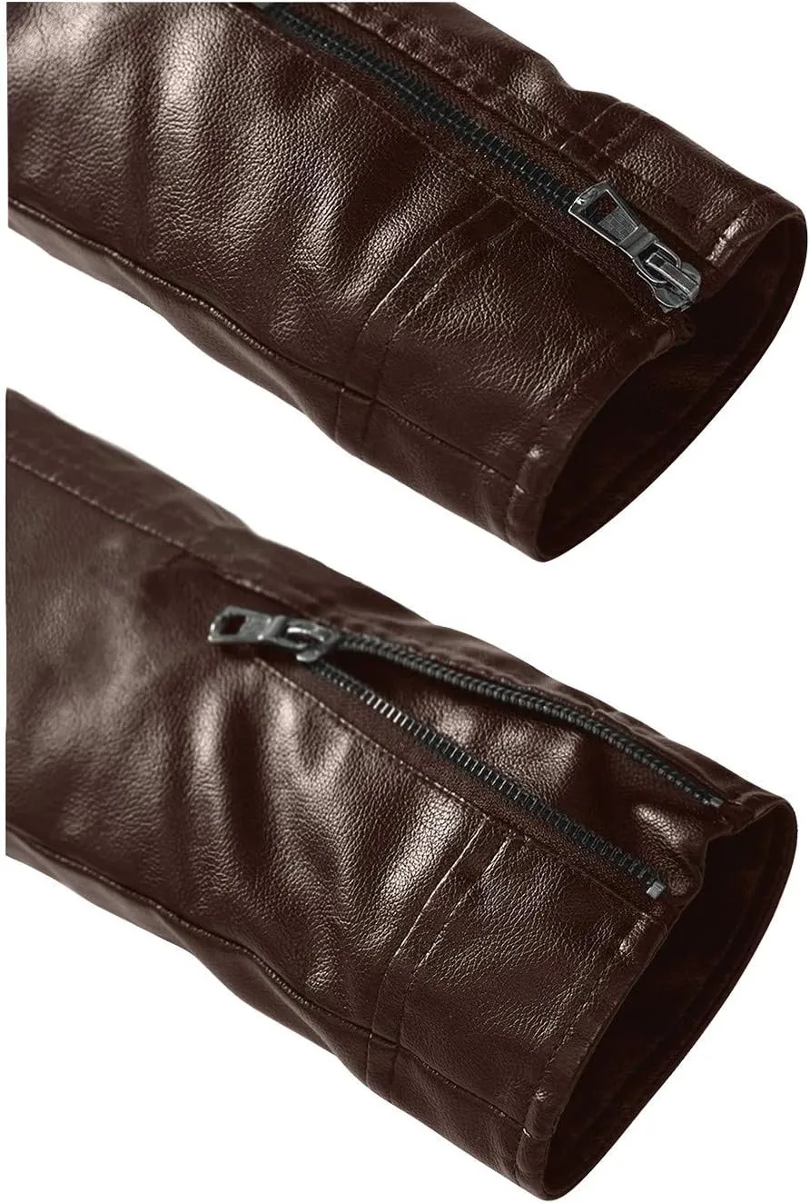Leather Jacket Men Black Slim Fit Motorcyle Lightweight