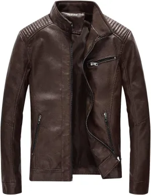 Leather Jacket Men Black Slim Fit Motorcyle Lightweight