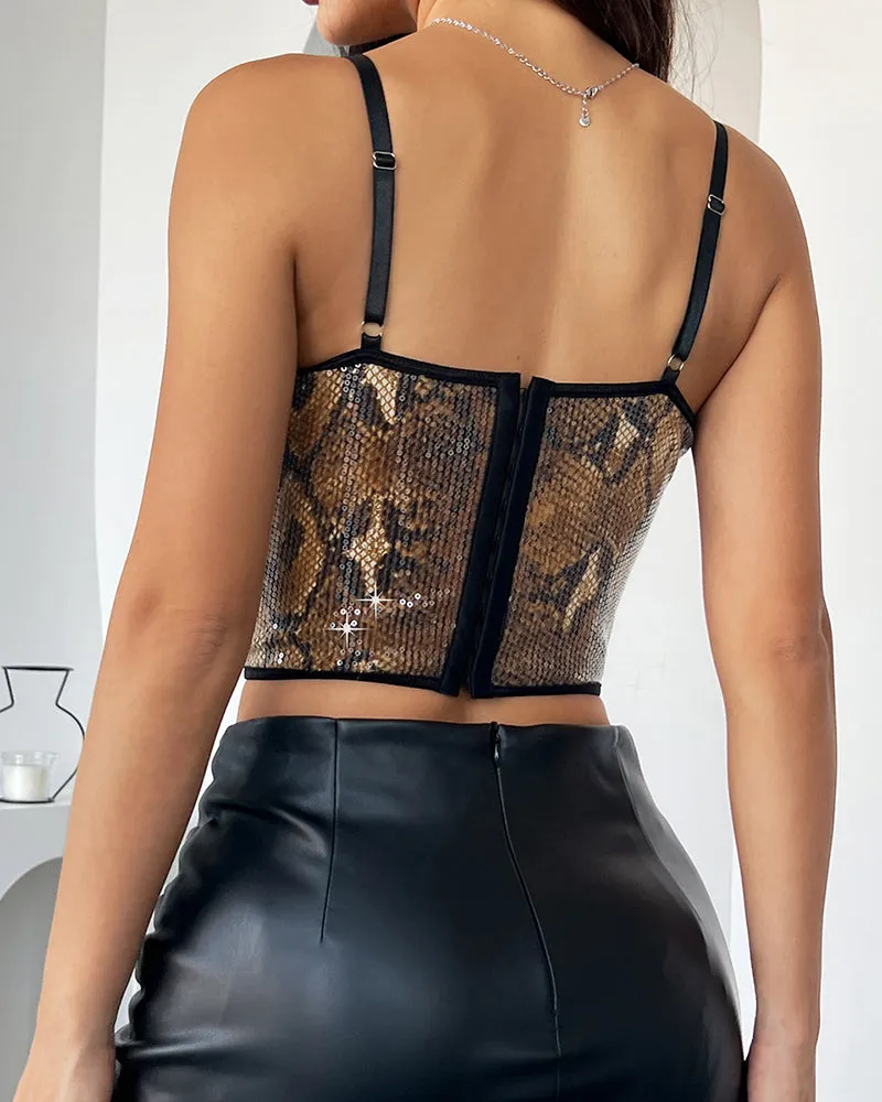 Leopard Sequin Lacework Cropped Tanks