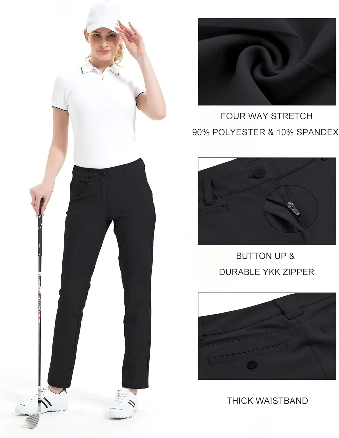 Lesmart Womens Pants Golf Stretch Lightweight Breathable Quick Dry Work Ladies Golf Pants with Pockets