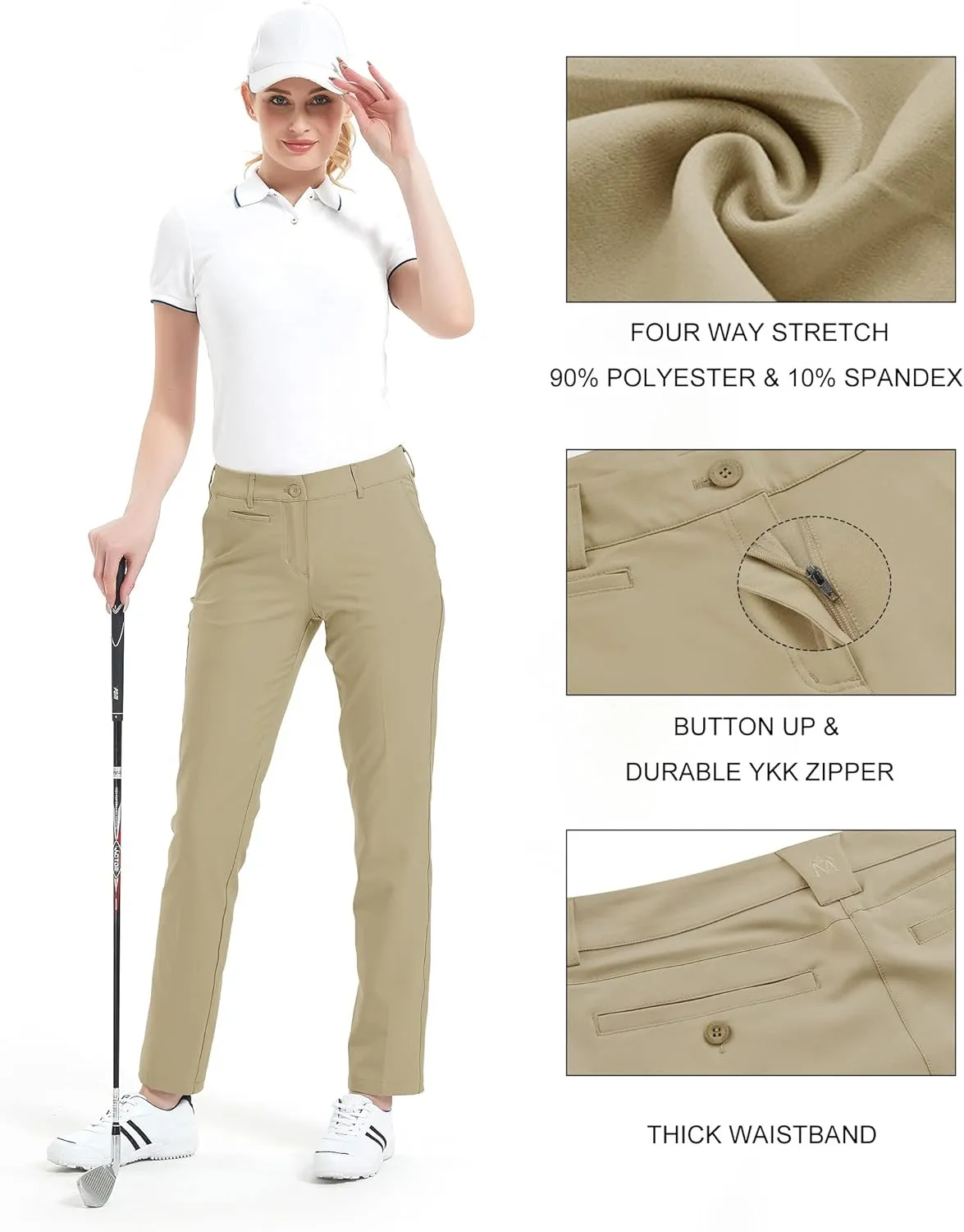 Lesmart Womens Pants Golf Stretch Lightweight Breathable Quick Dry Work Ladies Golf Pants with Pockets