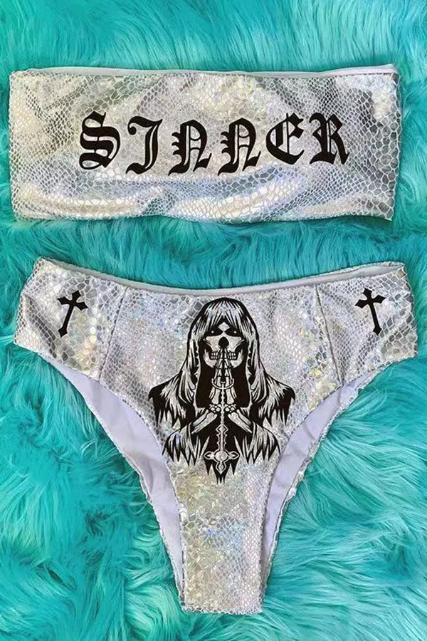 Letter Print Gilding Stylish Beach Bikini