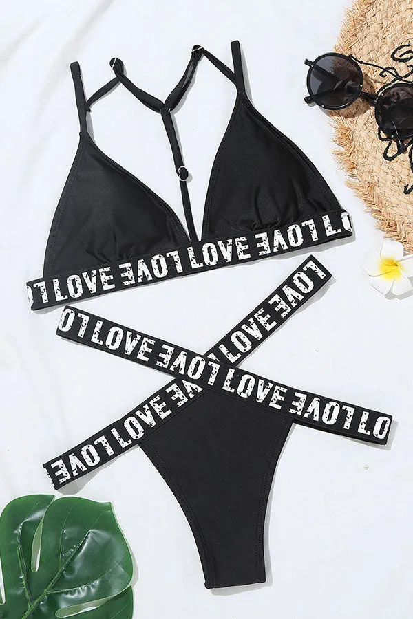 Letter Print Stylish Racerback Bikini
