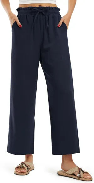 Libin Women's Imitation Linen Pants High Waist Wide Leg Casual Palazzo Pants Beach Cropped Trousers Summer Outfits