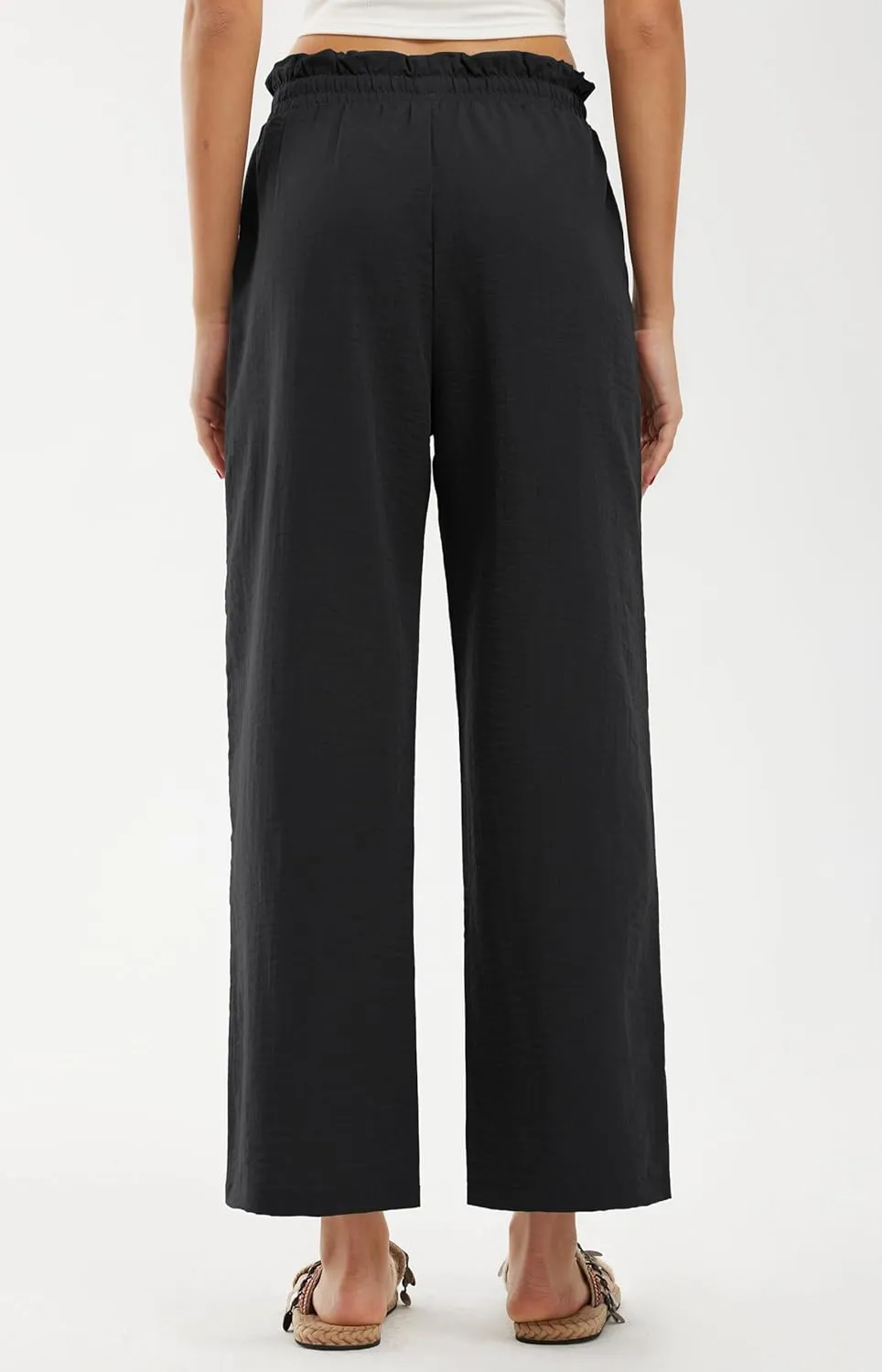 Libin Women's Imitation Linen Pants High Waist Wide Leg Casual Palazzo Pants Beach Cropped Trousers Summer Outfits