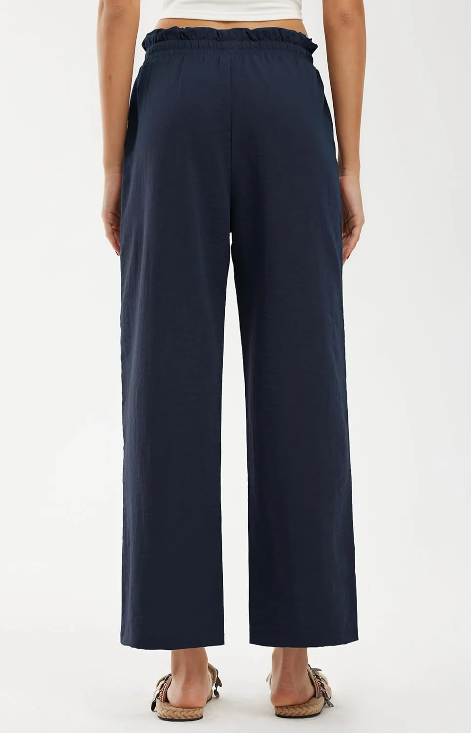 Libin Women's Imitation Linen Pants High Waist Wide Leg Casual Palazzo Pants Beach Cropped Trousers Summer Outfits