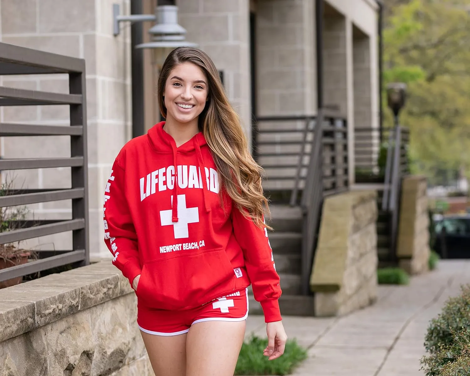 LIFEGUARD Officially Licensed Juniors Girls Size Hi-Cut Short White Piping Soft Cotton Gym Exercise