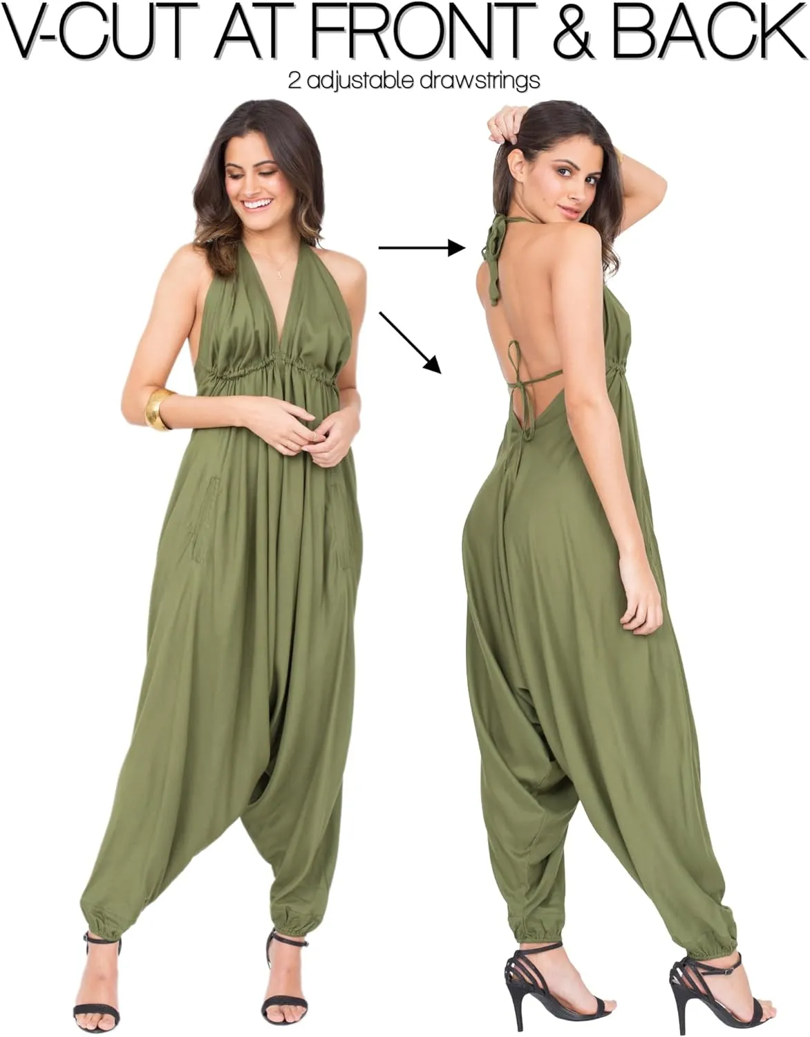 likemary Jumpsuits for Women - Comfortable & Sexy Onesie Halter Jumpsuit - One Size Rompers with Pockets - Sleeveless Jumper
