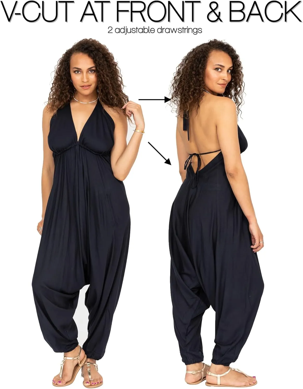 likemary Jumpsuits for Women - Comfortable & Sexy Onesie Halter Jumpsuit - One Size Rompers with Pockets - Sleeveless Jumper