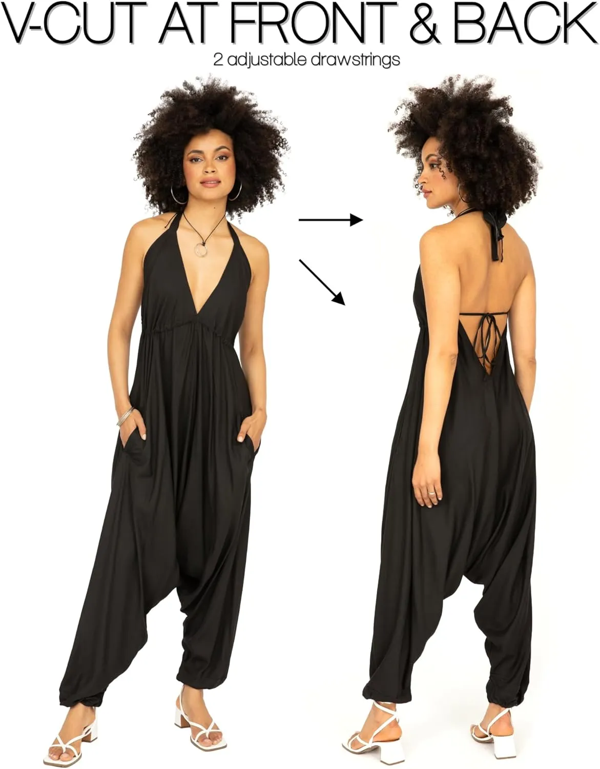 likemary Jumpsuits for Women - Comfortable & Sexy Onesie Halter Jumpsuit - One Size Rompers with Pockets - Sleeveless Jumper