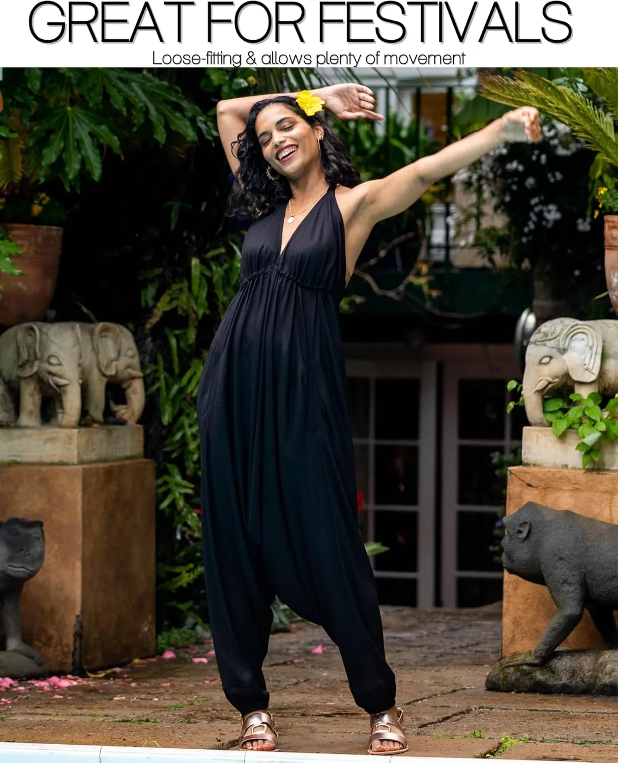 likemary Jumpsuits for Women - Comfortable & Sexy Onesie Halter Jumpsuit - One Size Rompers with Pockets - Sleeveless Jumper