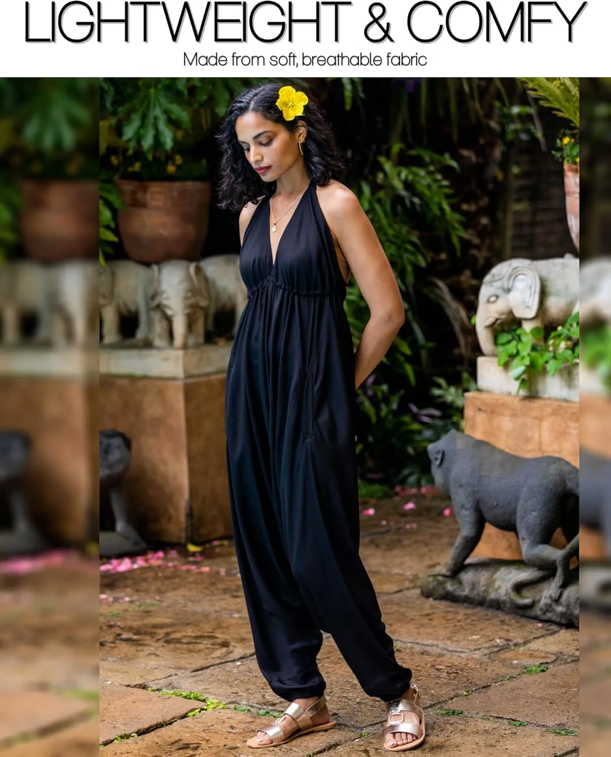 likemary Jumpsuits for Women - Comfortable & Sexy Onesie Halter Jumpsuit - One Size Rompers with Pockets - Sleeveless Jumper