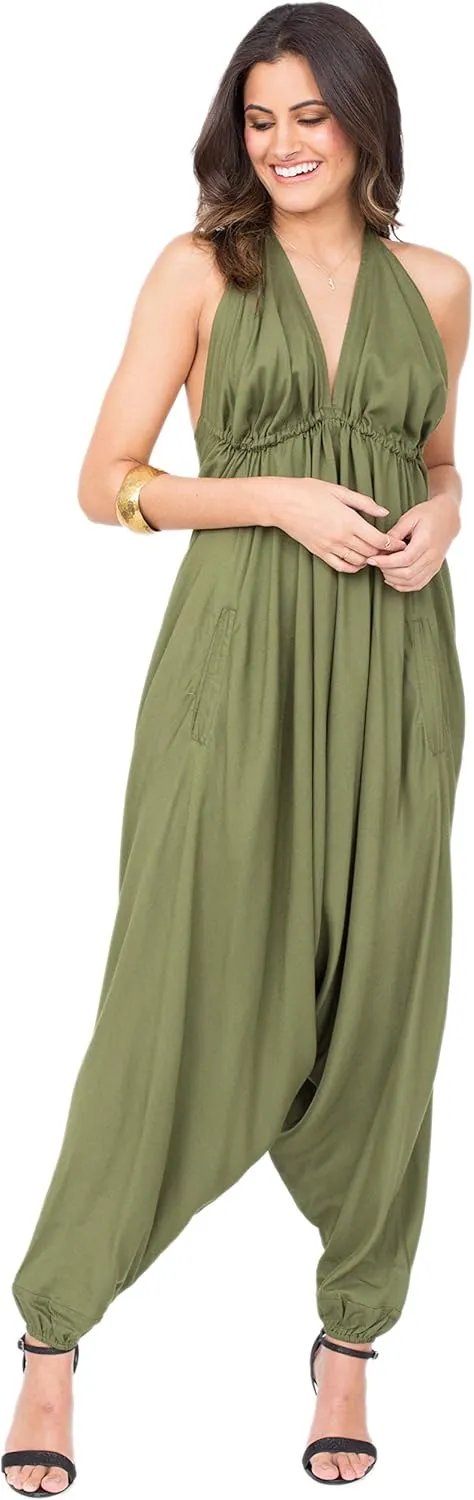 likemary Jumpsuits for Women - Comfortable & Sexy Onesie Halter Jumpsuit - One Size Rompers with Pockets - Sleeveless Jumper