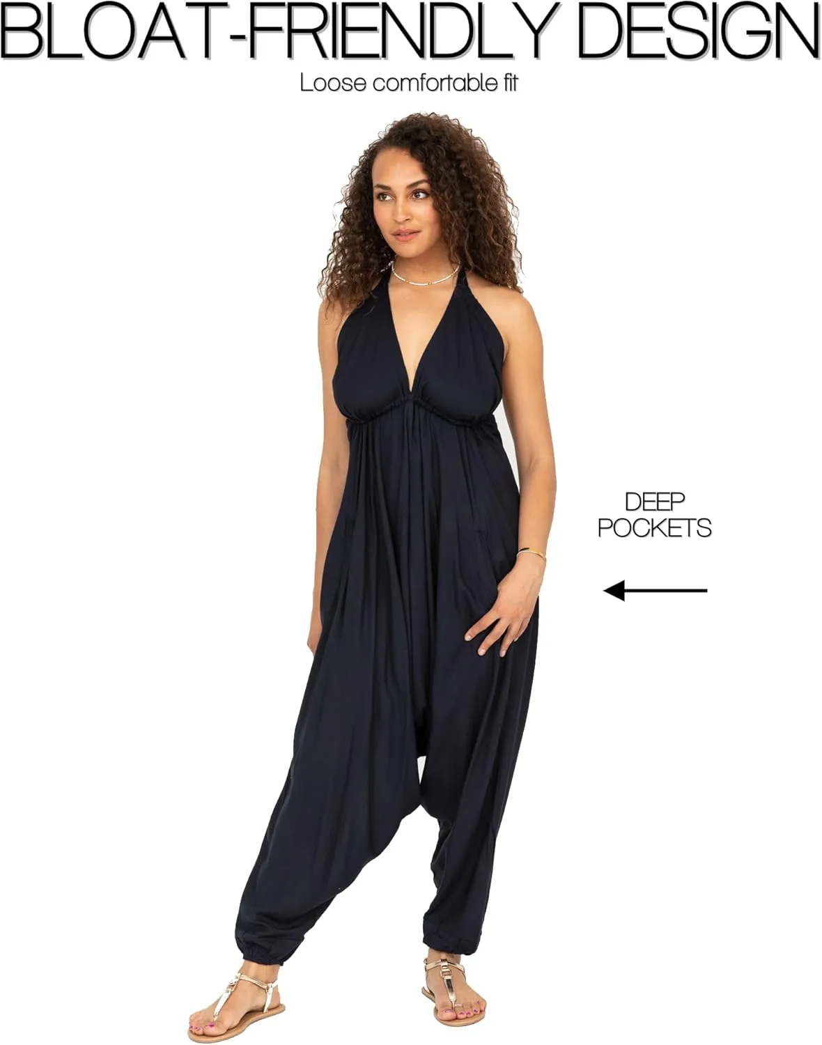 likemary Jumpsuits for Women - Comfortable & Sexy Onesie Halter Jumpsuit - One Size Rompers with Pockets - Sleeveless Jumper