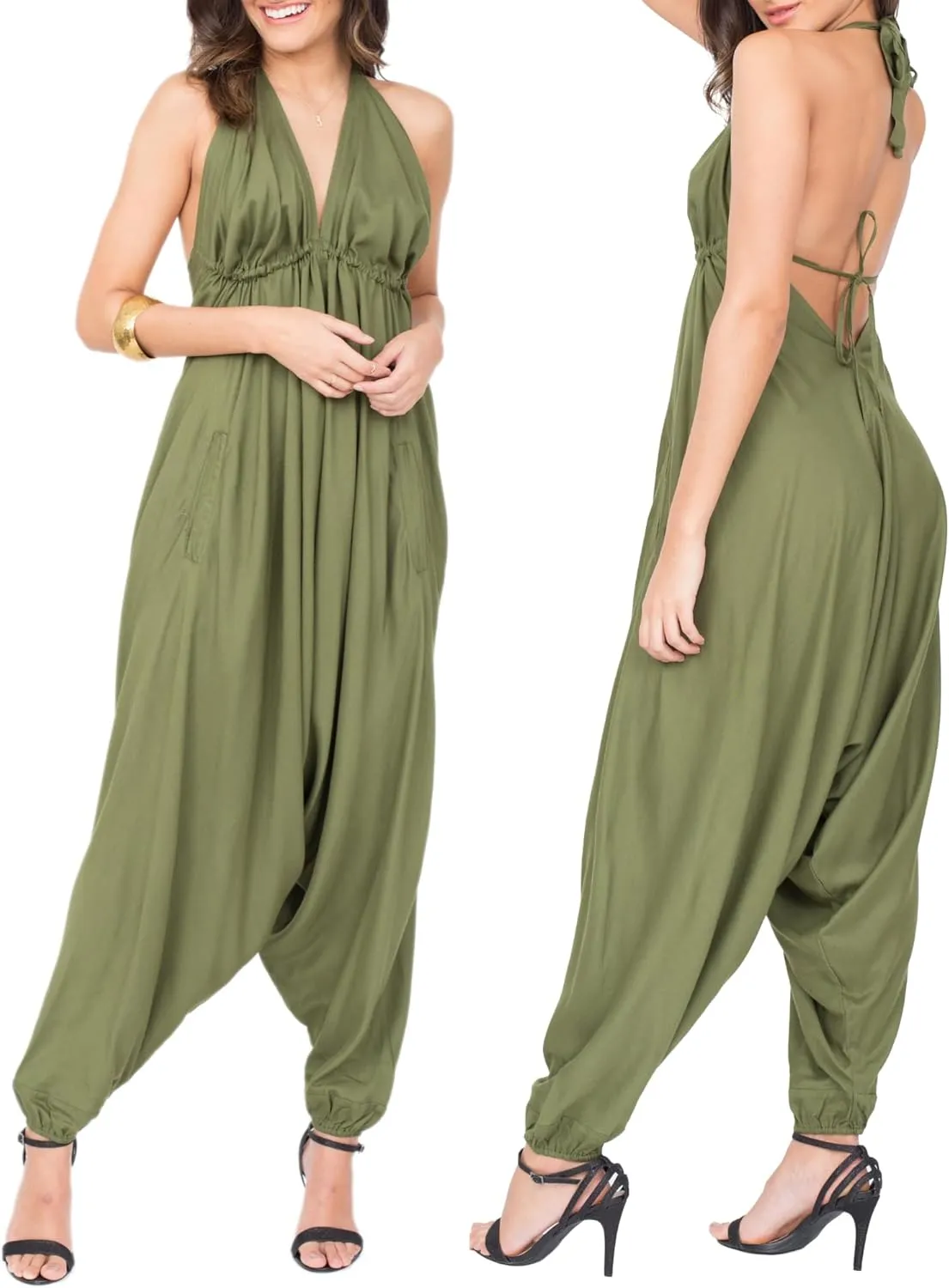 likemary Jumpsuits for Women - Comfortable & Sexy Onesie Halter Jumpsuit - One Size Rompers with Pockets - Sleeveless Jumper