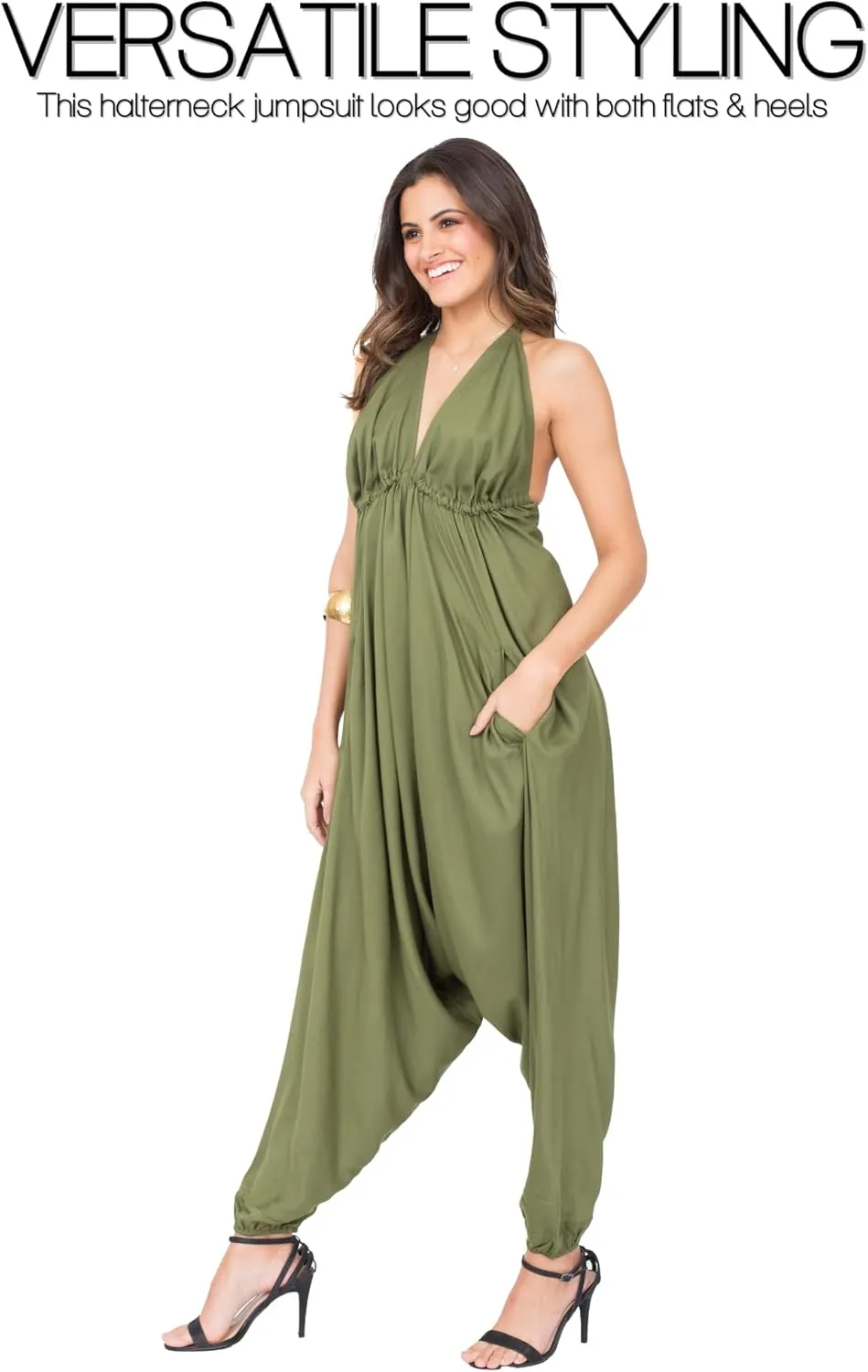 likemary Jumpsuits for Women - Comfortable & Sexy Onesie Halter Jumpsuit - One Size Rompers with Pockets - Sleeveless Jumper