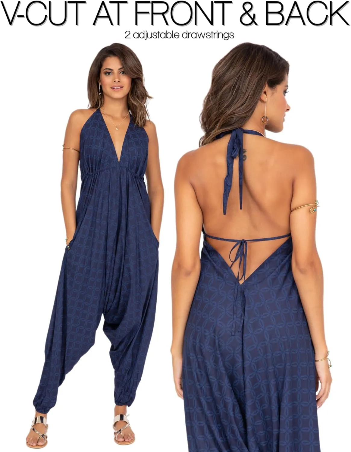 likemary Jumpsuits for Women - Comfortable & Sexy Onesie Halter Jumpsuit - One Size Rompers with Pockets - Sleeveless Jumper