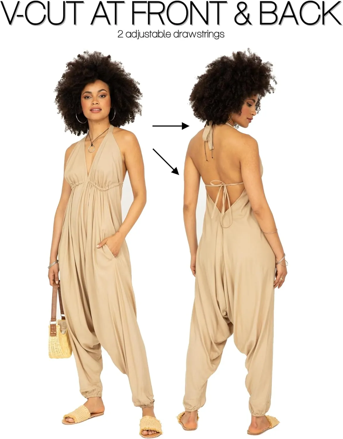 likemary Jumpsuits for Women - Comfortable & Sexy Onesie Halter Jumpsuit - One Size Rompers with Pockets - Sleeveless Jumper