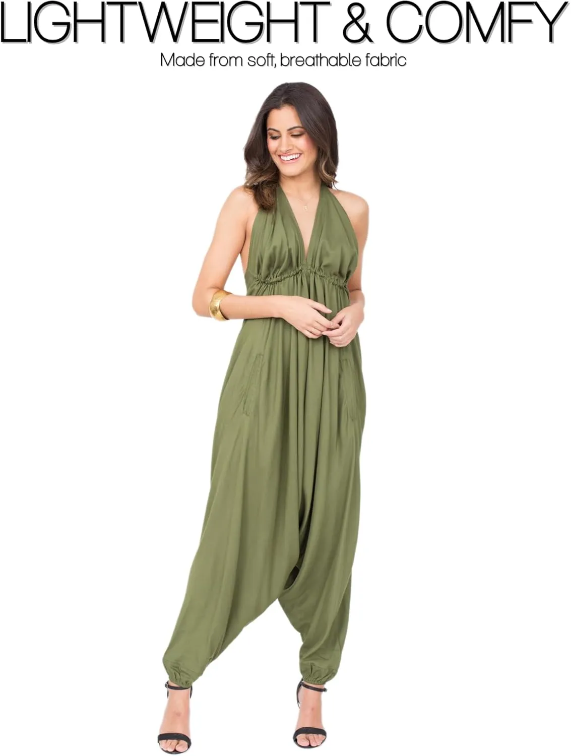 likemary Jumpsuits for Women - Comfortable & Sexy Onesie Halter Jumpsuit - One Size Rompers with Pockets - Sleeveless Jumper