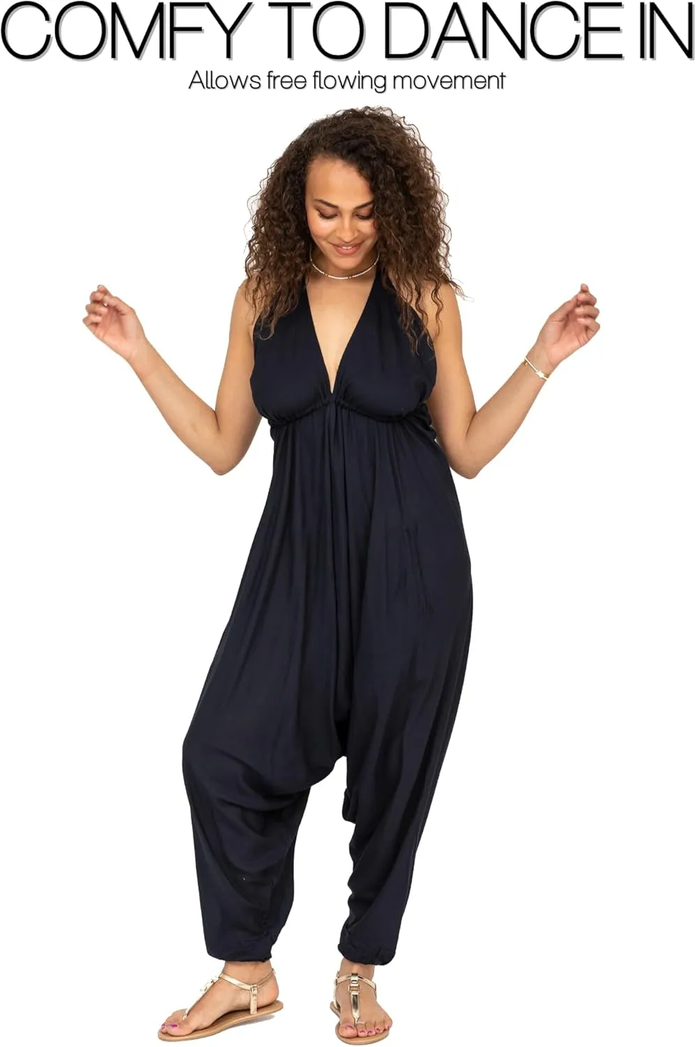 likemary Jumpsuits for Women - Comfortable & Sexy Onesie Halter Jumpsuit - One Size Rompers with Pockets - Sleeveless Jumper