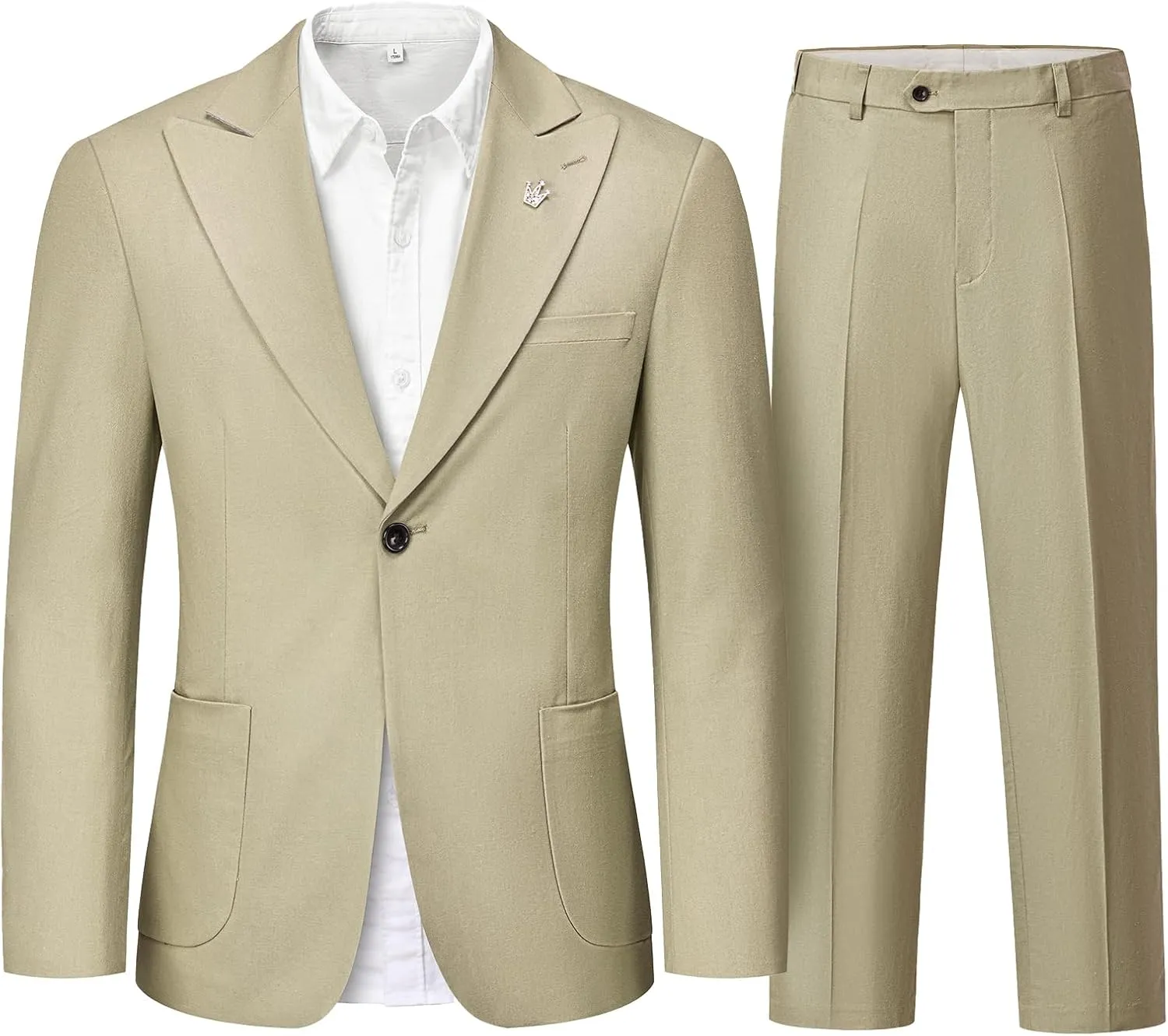 Linen Suit for Men, 2 Piece Slim Fit Casual Blazer and Pants, Beach Wedding Tuxedo Suit Prom Party Suit