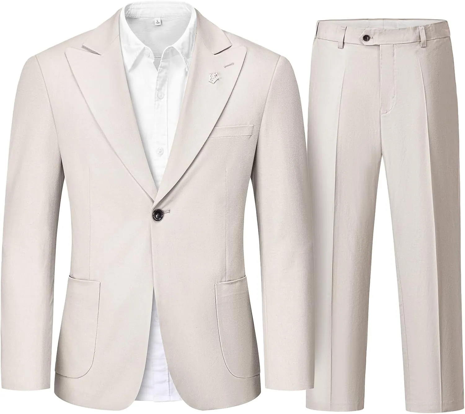 Linen Suit for Men, 2 Piece Slim Fit Casual Blazer and Pants, Beach Wedding Tuxedo Suit Prom Party Suit