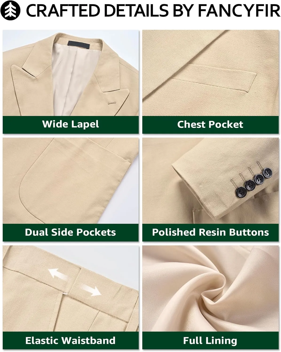 Linen Suit for Men, 2 Piece Slim Fit Casual Blazer and Pants, Beach Wedding Tuxedo Suit Prom Party Suit