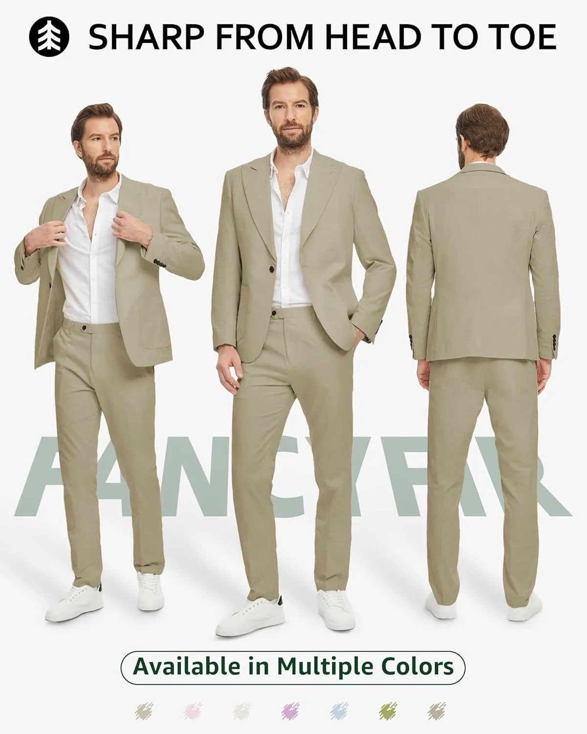 Linen Suit for Men, 2 Piece Slim Fit Casual Blazer and Pants, Beach Wedding Tuxedo Suit Prom Party Suit