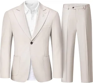 Linen Suit for Men, 2 Piece Slim Fit Casual Blazer and Pants, Beach Wedding Tuxedo Suit Prom Party Suit