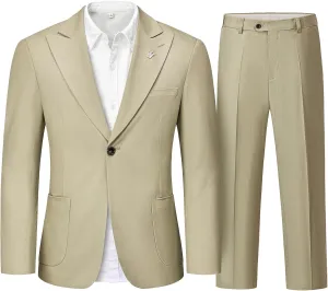 Linen Suit for Men, 2 Piece Slim Fit Casual Blazer and Pants, Beach Wedding Tuxedo Suit Prom Party Suit