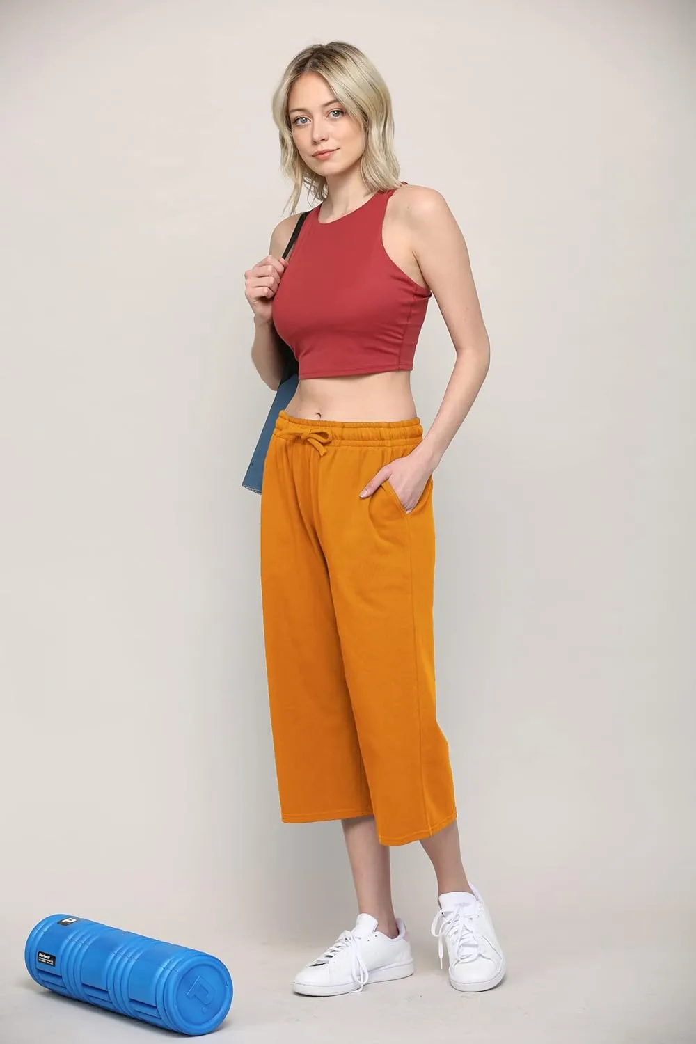 Lock and Love Womens Capri Pants Loose Yoga Pants Wide Leg Drawstring Comfy Lounge Pajama Capris Sweatpants with Pockets