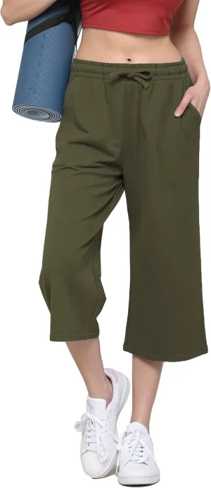 Lock and Love Womens Capri Pants Loose Yoga Pants Wide Leg Drawstring Comfy Lounge Pajama Capris Sweatpants with Pockets