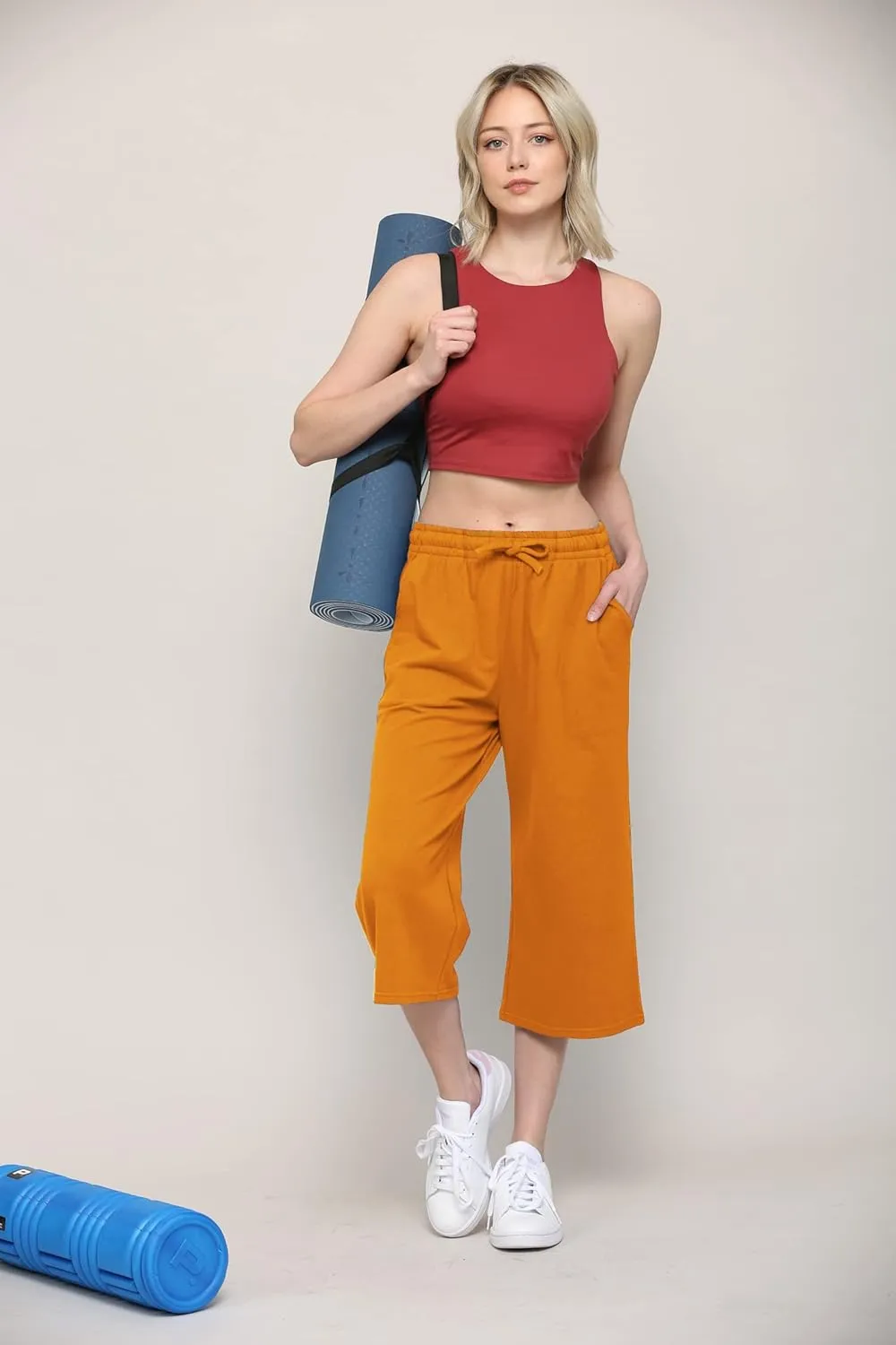 Lock and Love Womens Capri Pants Loose Yoga Pants Wide Leg Drawstring Comfy Lounge Pajama Capris Sweatpants with Pockets