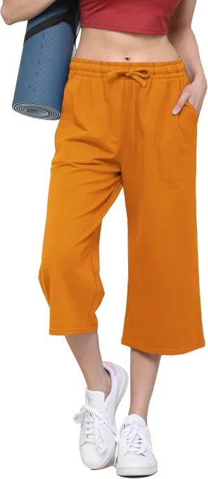 Lock and Love Womens Capri Pants Loose Yoga Pants Wide Leg Drawstring Comfy Lounge Pajama Capris Sweatpants with Pockets