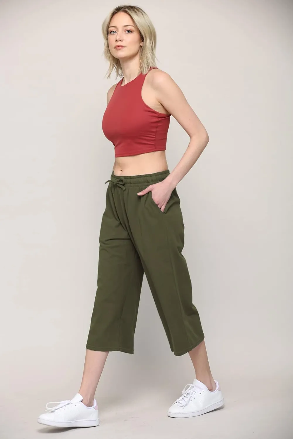 Lock and Love Womens Capri Pants Loose Yoga Pants Wide Leg Drawstring Comfy Lounge Pajama Capris Sweatpants with Pockets