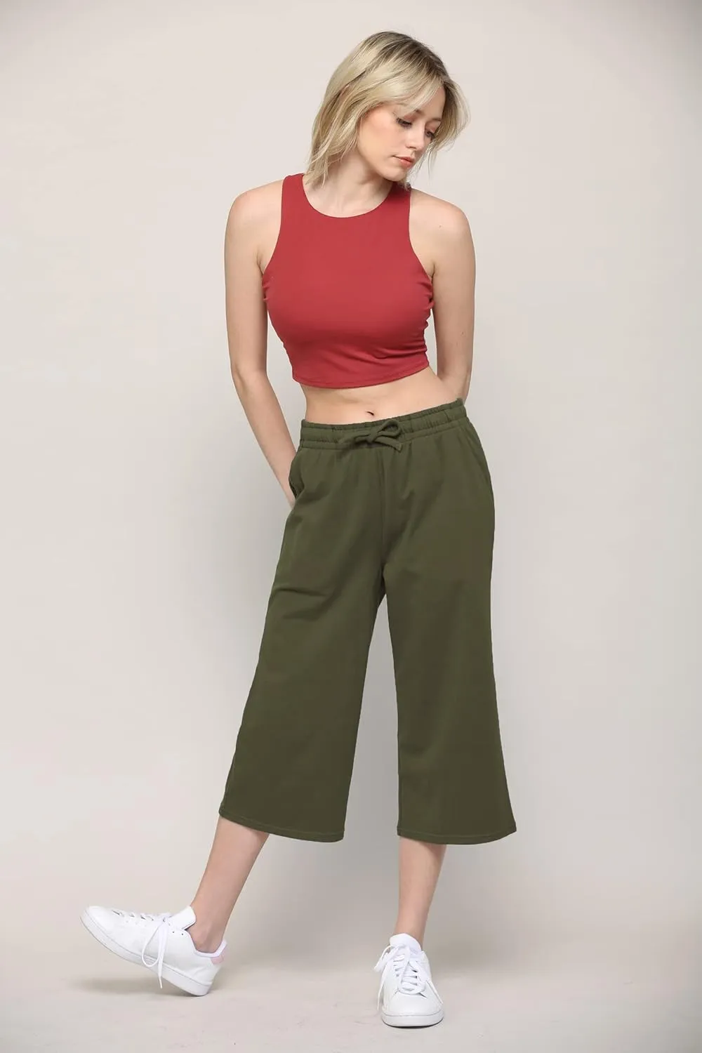 Lock and Love Womens Capri Pants Loose Yoga Pants Wide Leg Drawstring Comfy Lounge Pajama Capris Sweatpants with Pockets