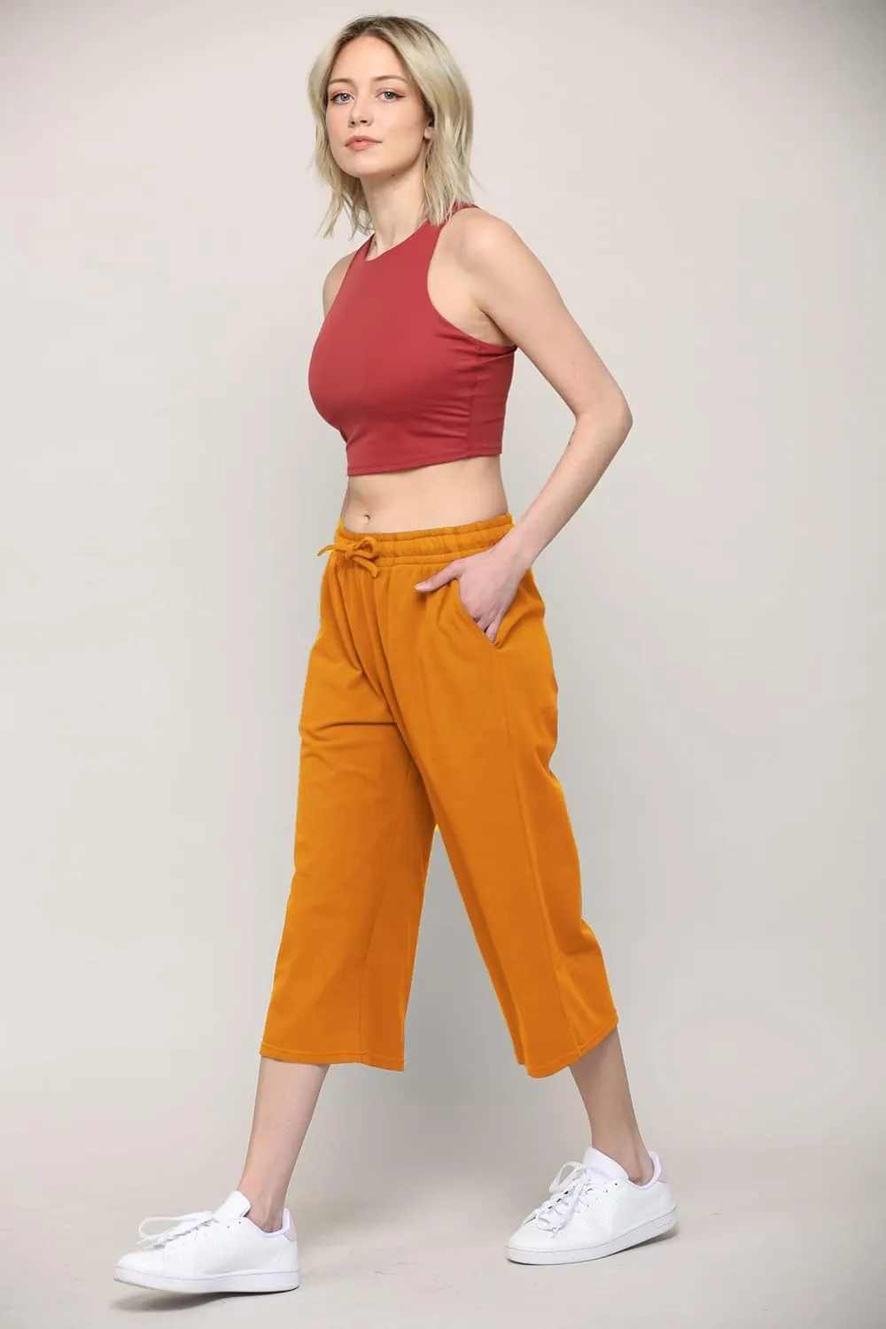 Lock and Love Womens Capri Pants Loose Yoga Pants Wide Leg Drawstring Comfy Lounge Pajama Capris Sweatpants with Pockets