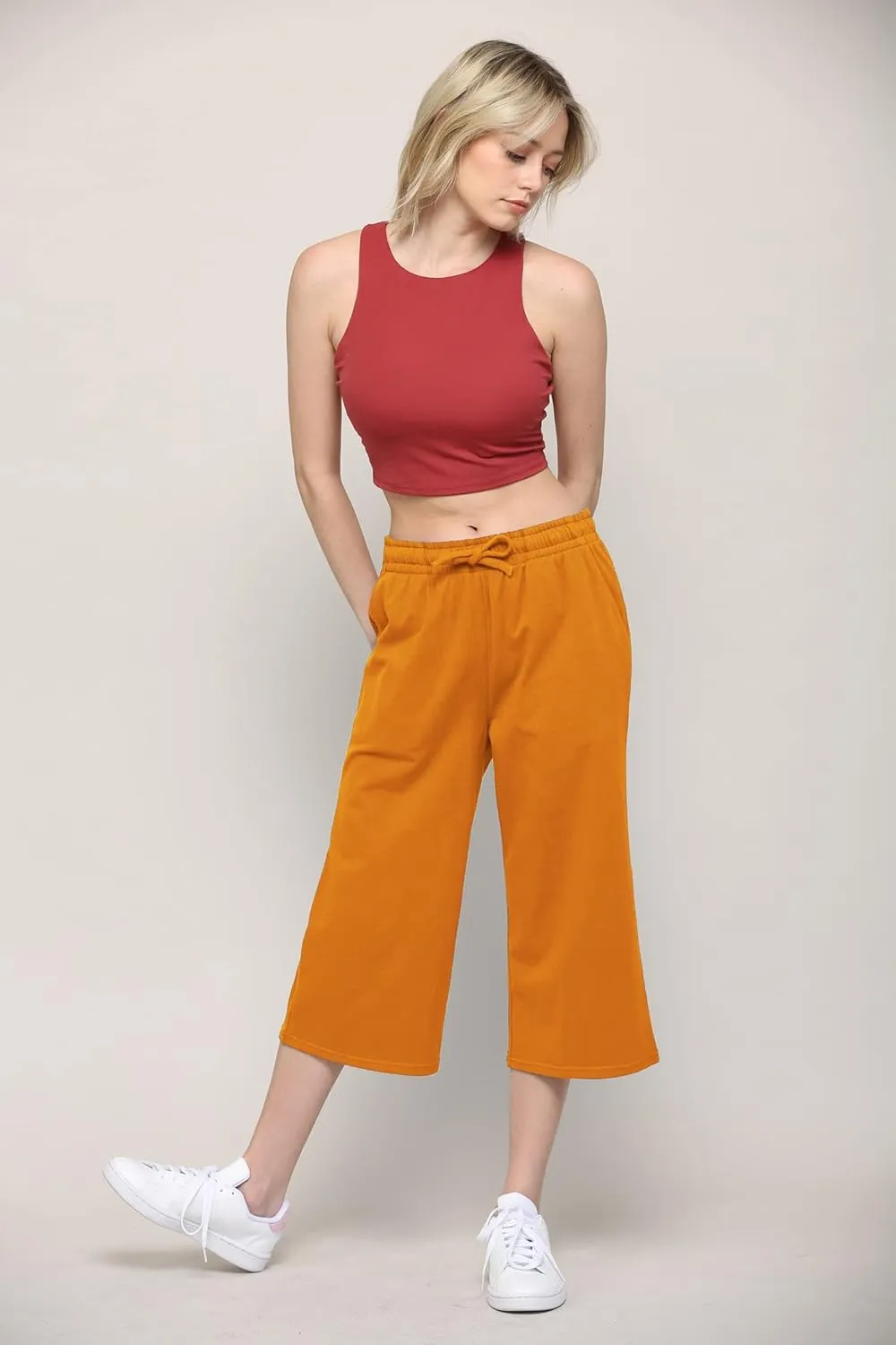 Lock and Love Womens Capri Pants Loose Yoga Pants Wide Leg Drawstring Comfy Lounge Pajama Capris Sweatpants with Pockets