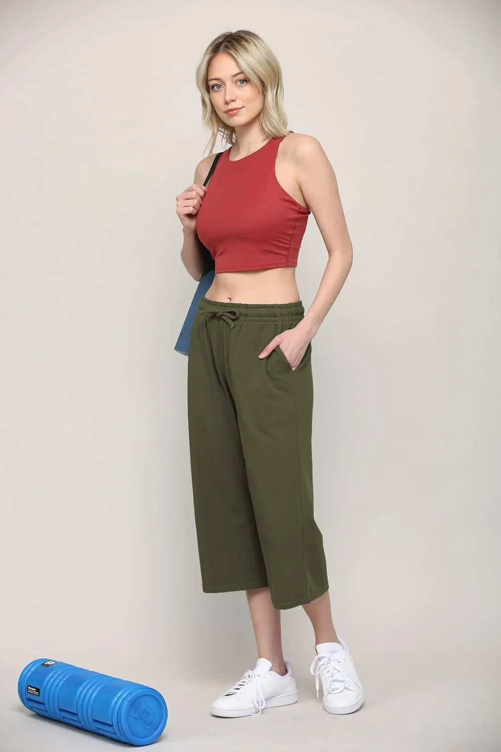 Lock and Love Womens Capri Pants Loose Yoga Pants Wide Leg Drawstring Comfy Lounge Pajama Capris Sweatpants with Pockets