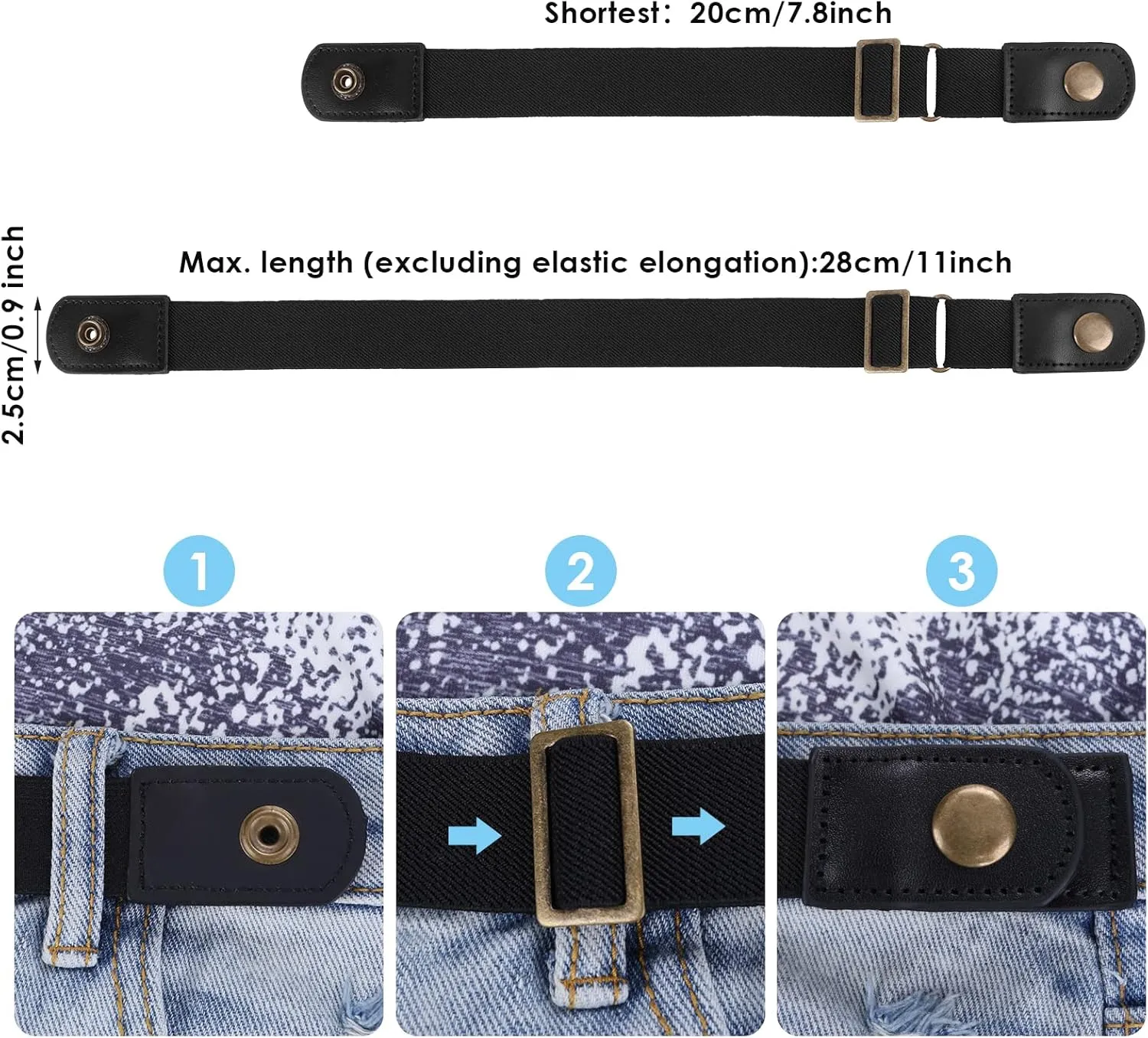 Lusofie 2pcs No Buckle Belt WomenBelt Elastic Comfortable Invisible Belt for Jeans
