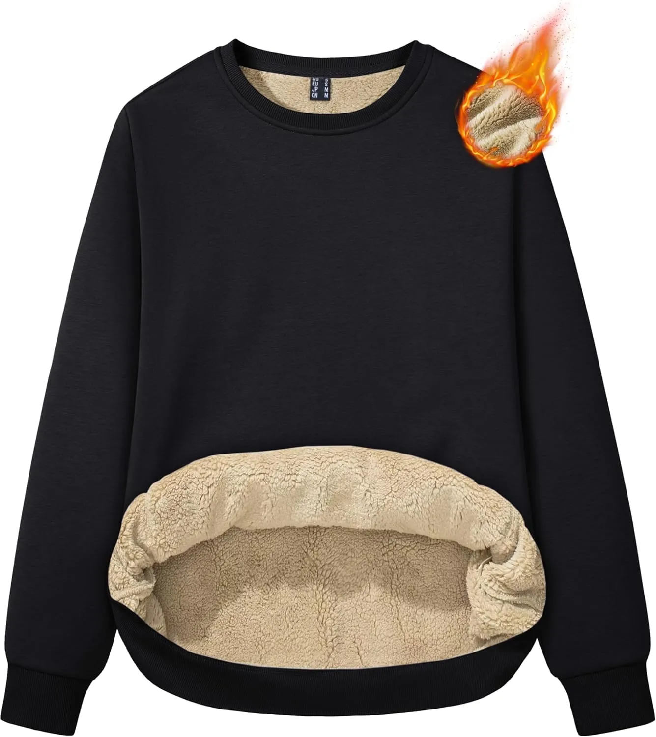 MAGCOMSEN Women's Sherpa Lined Sweatshirts Thermal Casual Crewneck Fleece Pullover Winter Warm Thick Long Sleeve Tops